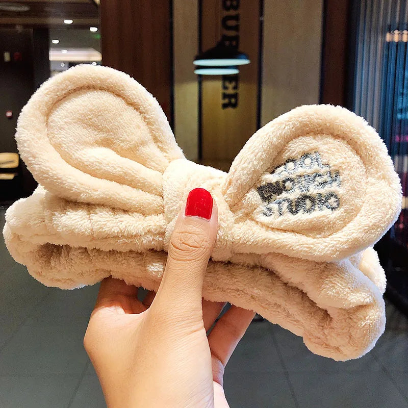 Wash Face Hair Holder Hairbands Soft Warm Coral Fleece Bow Animal Ears Headband for Women Girls Turban Fashion Hair Accessories