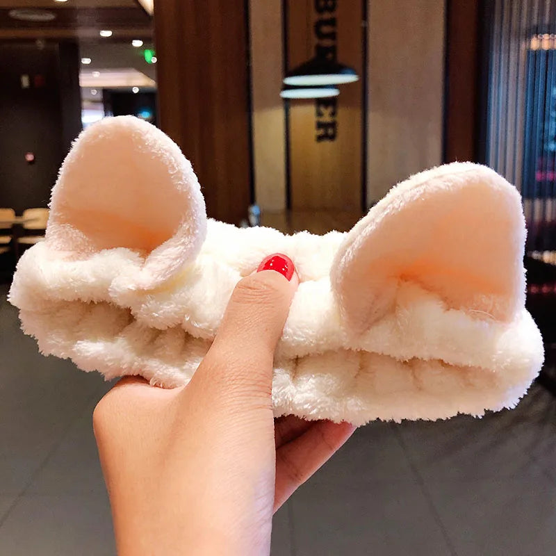 Wash Face Hair Holder Hairbands Soft Warm Coral Fleece Bow Animal Ears Headband for Women Girls Turban Fashion Hair Accessories