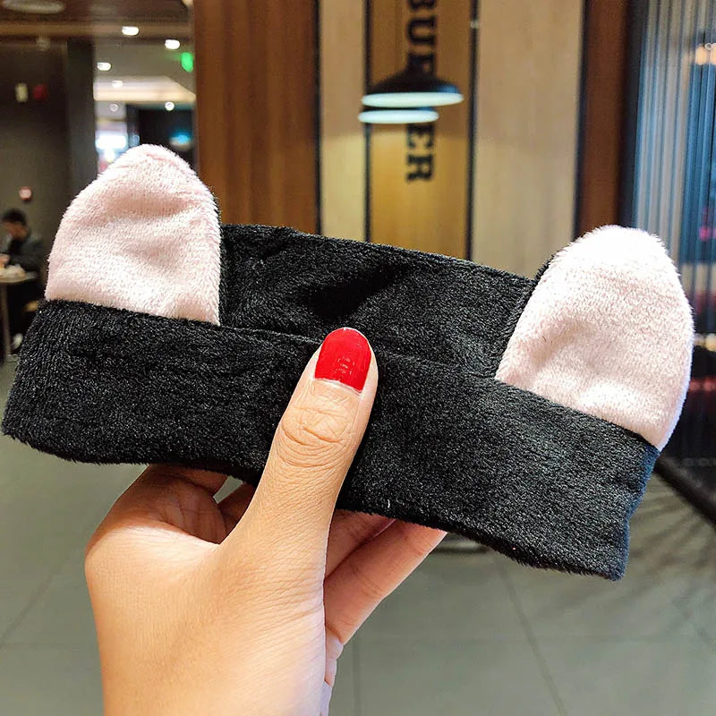 Wash Face Hair Holder Hairbands Soft Warm Coral Fleece Bow Animal Ears Headband for Women Girls Turban Fashion Hair Accessories