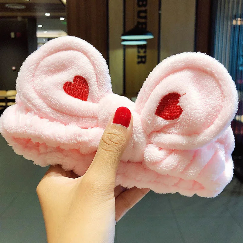 Wash Face Hair Holder Hairbands Soft Warm Coral Fleece Bow Animal Ears Headband for Women Girls Turban Fashion Hair Accessories