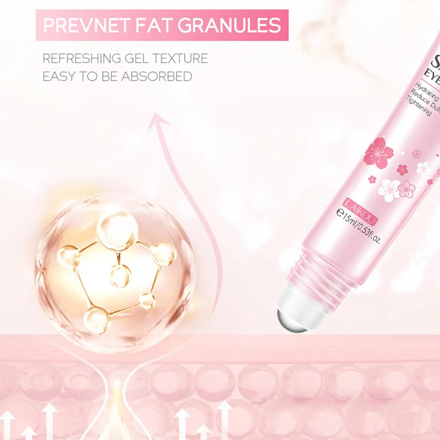 15Ml Sakura Serum Eye Massage Cream Slide Ball Essence Firming Remover Dark Circles Wrinkle Anti-Puffiness Bags under Eye Serum