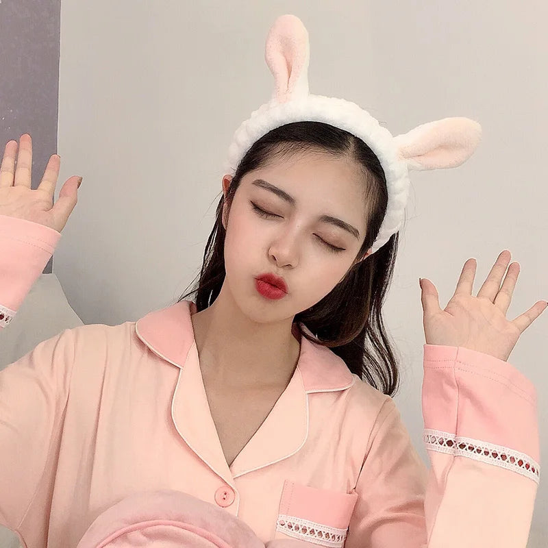 Wash Face Hair Holder Hairbands Soft Warm Coral Fleece Bow Animal Ears Headband for Women Girls Turban Fashion Hair Accessories