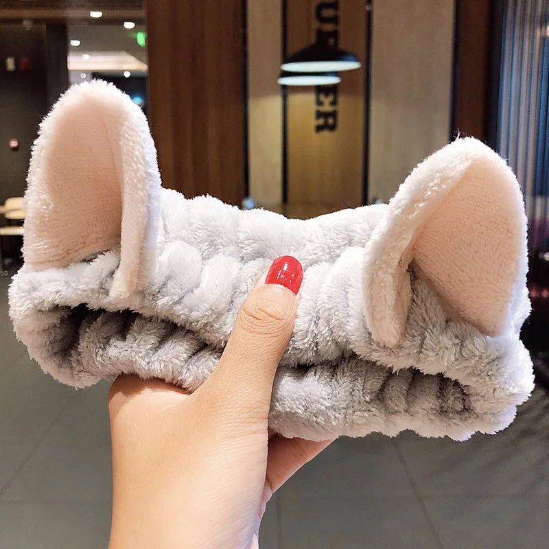 Wash Face Hair Holder Hairbands Soft Warm Coral Fleece Bow Animal Ears Headband for Women Girls Turban Fashion Hair Accessories