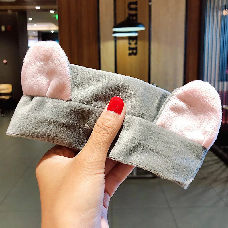 Wash Face Hair Holder Hairbands Soft Warm Coral Fleece Bow Animal Ears Headband for Women Girls Turban Fashion Hair Accessories