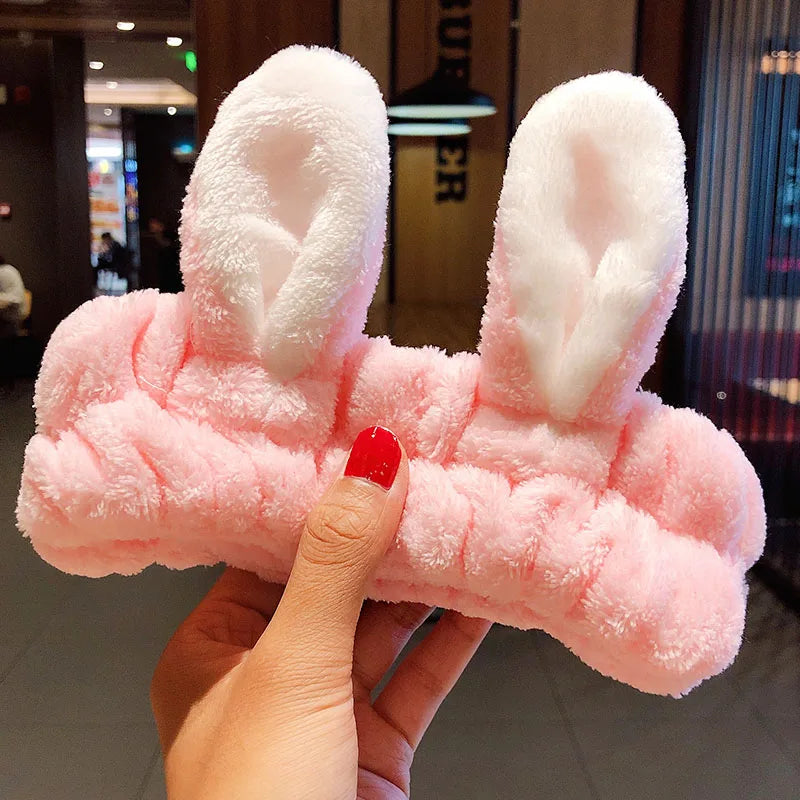 Wash Face Hair Holder Hairbands Soft Warm Coral Fleece Bow Animal Ears Headband for Women Girls Turban Fashion Hair Accessories