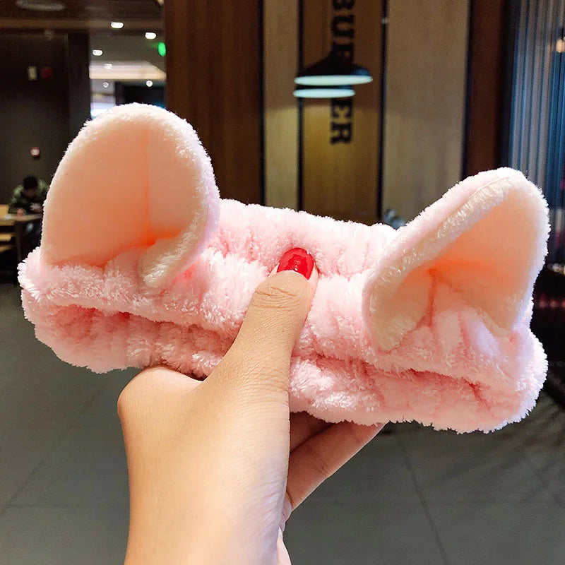 Wash Face Hair Holder Hairbands Soft Warm Coral Fleece Bow Animal Ears Headband for Women Girls Turban Fashion Hair Accessories