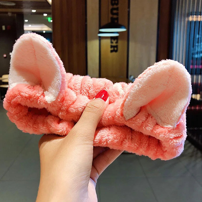 Wash Face Hair Holder Hairbands Soft Warm Coral Fleece Bow Animal Ears Headband for Women Girls Turban Fashion Hair Accessories