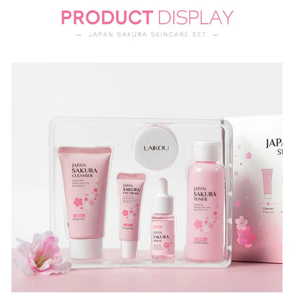 5/3Pcs/Set Sakura Skin Care Sets Face Cream Serum Toner Facial Cleanser Sunscreen Eye Cream Gift Box Face Skin Care Set Product