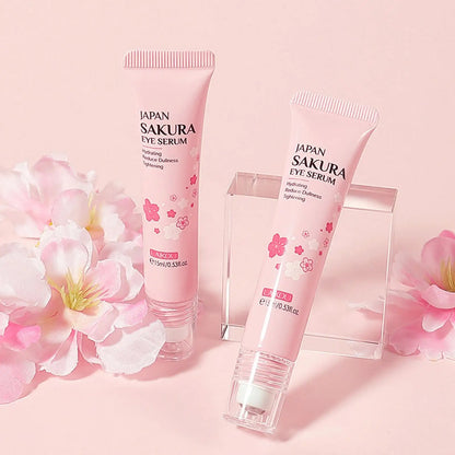 15Ml Sakura Serum Eye Massage Cream Slide Ball Essence Firming Remover Dark Circles Wrinkle Anti-Puffiness Bags under Eye Serum