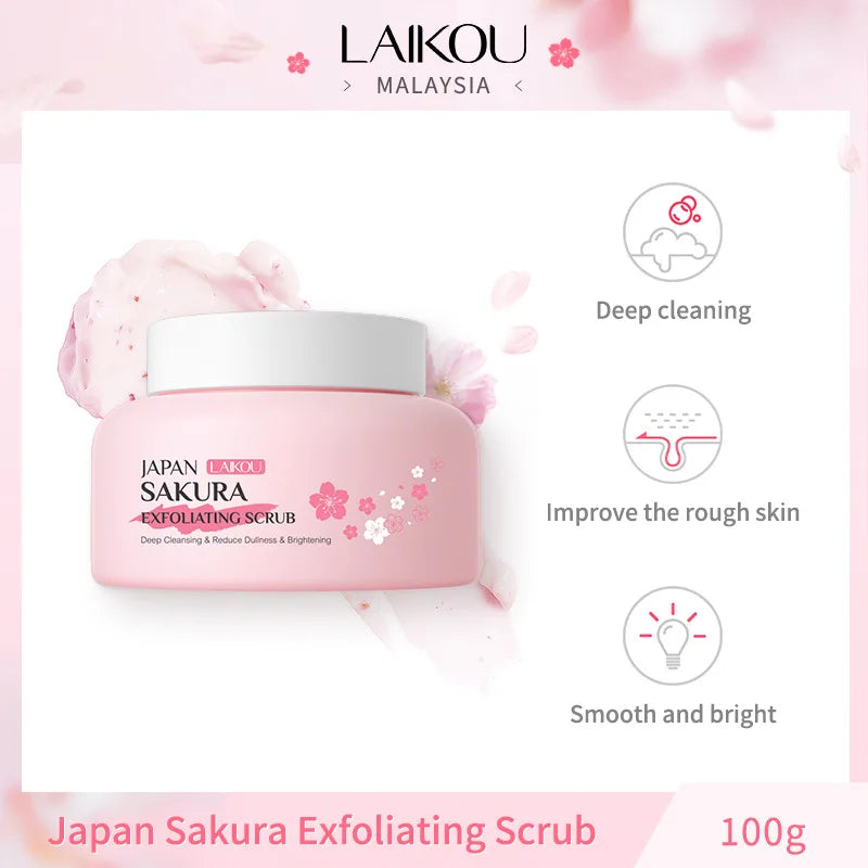 Sakura Peeling Exfoliating Scrub Blackhead Dead Skin Remove Soften Face Body Cleanser Pores Cleansing Gel Exfoliator 100G