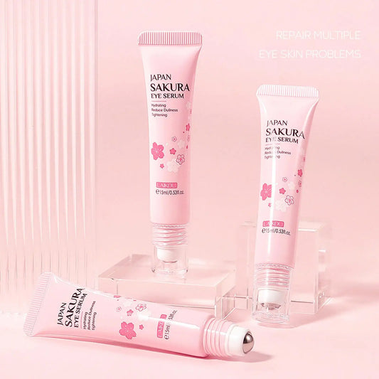 15Ml Sakura Serum Eye Massage Cream Slide Ball Essence Firming Remover Dark Circles Wrinkle Anti-Puffiness Bags under Eye Serum