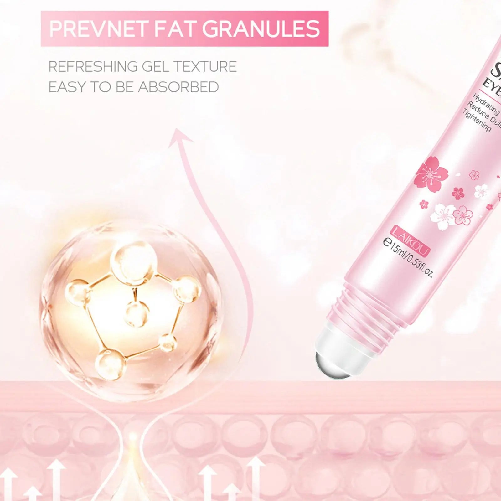 15Ml Sakura Serum Eye Massage Cream Slide Ball Essence Firming Remover Dark Circles Wrinkle Anti-Puffiness Bags under Eye Serum