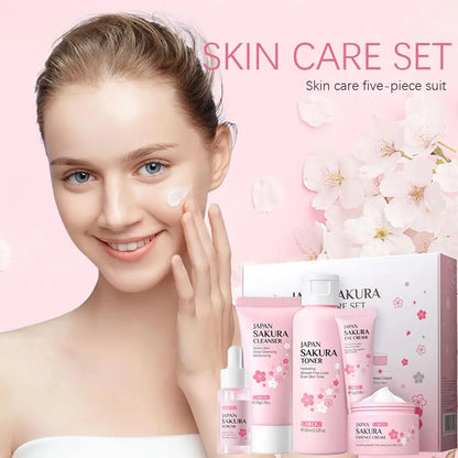 5/3Pcs/Set Sakura Skin Care Sets Face Cream Serum Toner Facial Cleanser Sunscreen Eye Cream Gift Box Face Skin Care Set Product