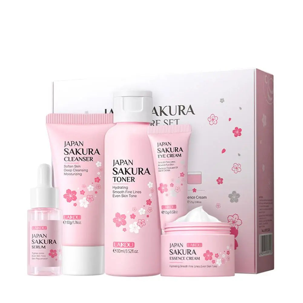 5/3Pcs/Set Sakura Skin Care Sets Face Cream Serum Toner Facial Cleanser Sunscreen Eye Cream Gift Box Face Skin Care Set Product