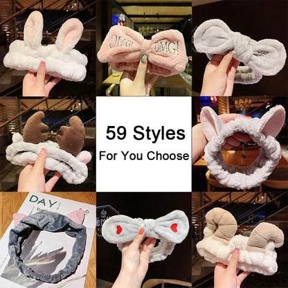 Wash Face Hair Holder Hairbands Soft Warm Coral Fleece Bow Animal Ears Headband for Women Girls Turban Fashion Hair Accessories